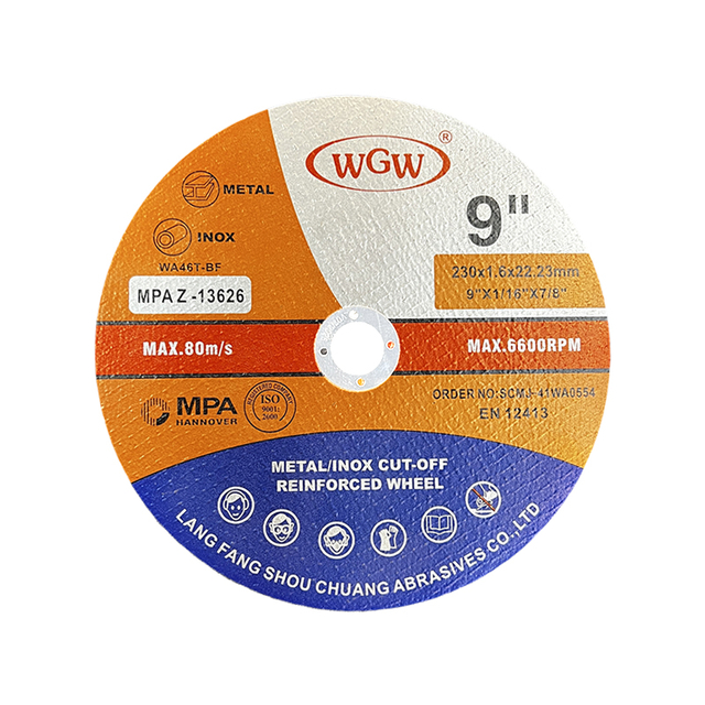 Disque de coupe en acier inoxydable WGW T41 de 9 pouces, oxyde d'aluminium de haute dureté