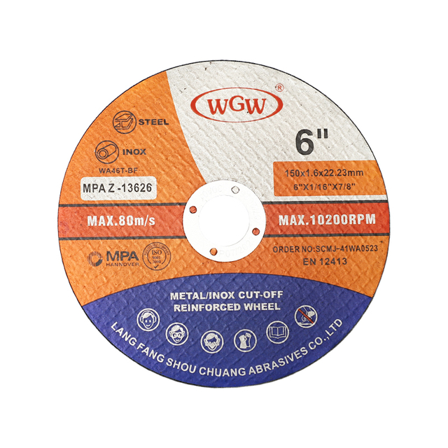 Disque de coupe en acier inoxydable WGW T41 de 6 pouces, oxyde d'aluminium de haute dureté